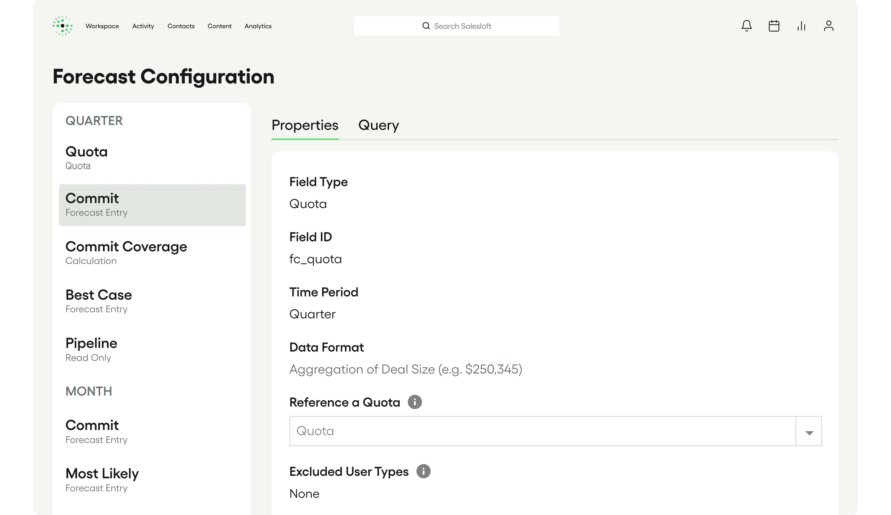 Clari Forecast’s current official Salesloft product visual, showing forecast configuration.
