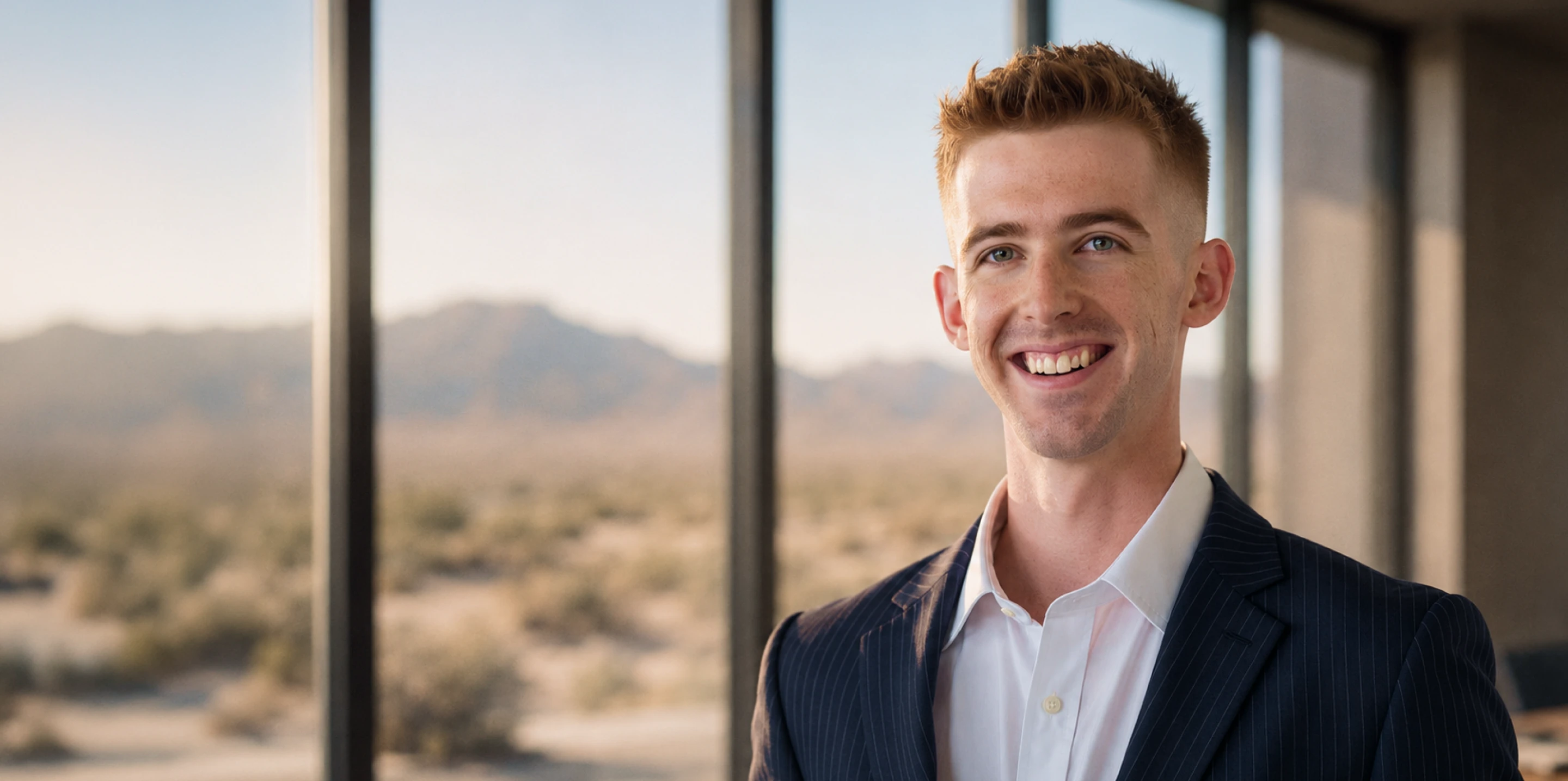 Eli Hattersley standing in front of windows
